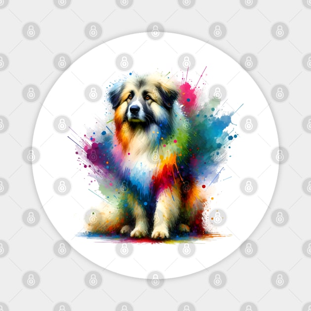 Pyrenean Shepherd in Vibrant Artistic Color Splashes Magnet by ArtRUs